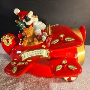 Fitz and Floyd Christmas Santa In Plane Figurine Music Box Holiday Musicals